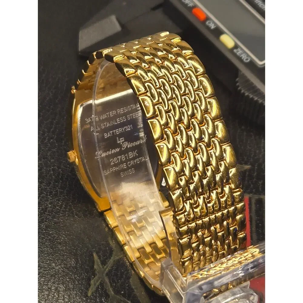 Lucien Piccard Men's Gold Dress Swiss Sapphire Crystal